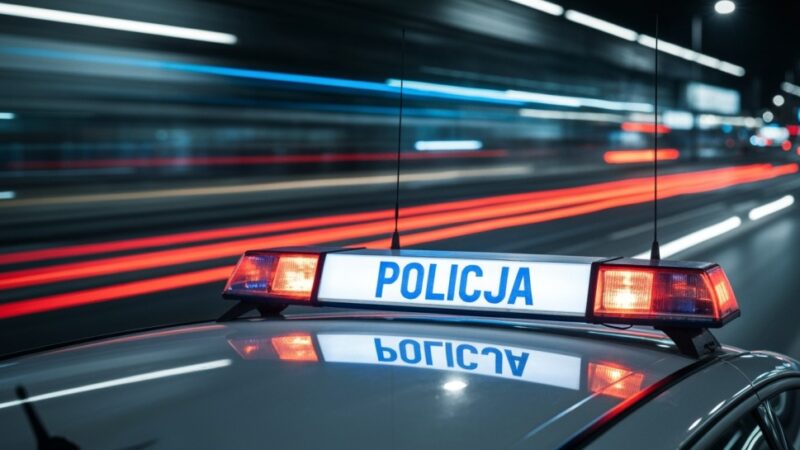 Pijany kierowca uwięziony w mercedesie na rondzie